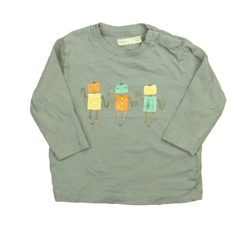 Sfera Boys Gray Robot Long Sleeve T-Shirt size: 6-12 Months